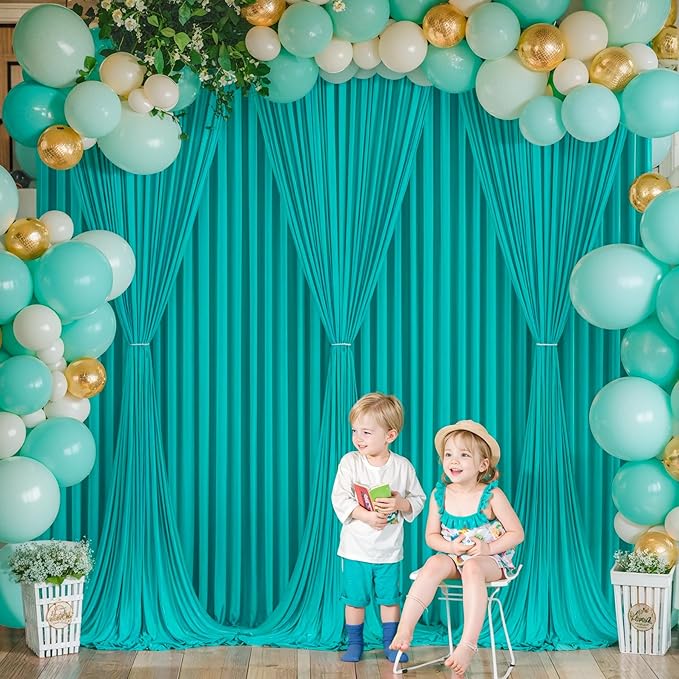 4 Panels Turquoise Backdrop Curtain for Parties Wrinkle Free Photo Backdrops Drapes Background Fabric Decoration for Baby Shower Wedding Birthday Party 20ft(W) x 10ft(H)