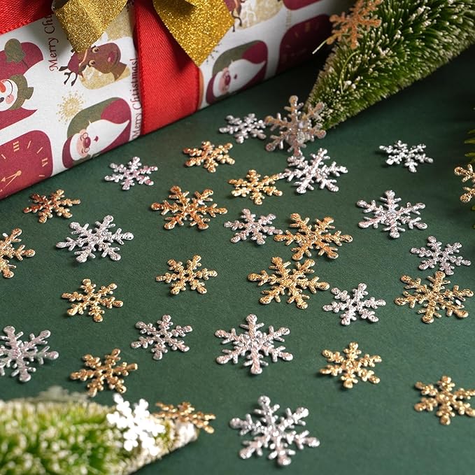 Christmas Snowflake Confetti Decorations,1200Pcs Gold Silver Confetti Snow Party Pack for Christmas Winter Wonderland Table Centerpieces Wedding Birthday Baby Shower DIY Projects Decorations Supplies