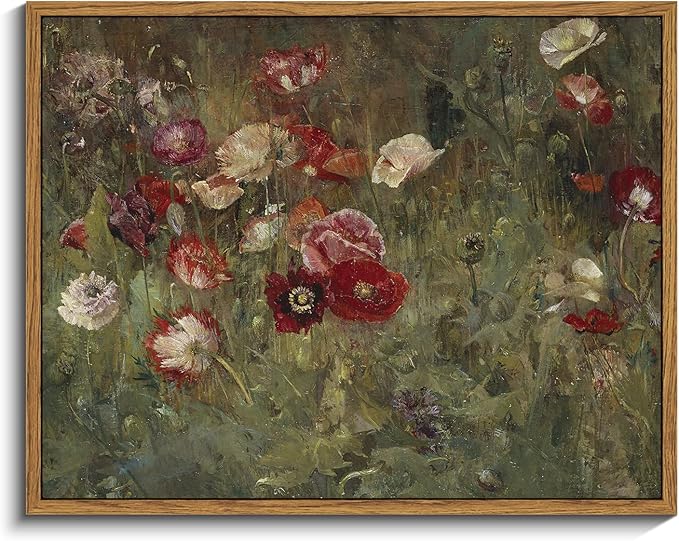 InSimSea Framed Canvas Wall Art Vintage Decor, Classical Flower Paintings Vintage Wall Art for Living Room, Retro Nature Floral Art Work Wall Decorations for Bedroom Home, 11"x14"