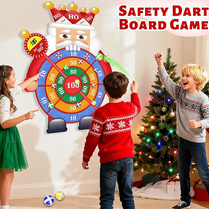 30" Christmas Games Decorations, Large Santa Nutcracker Dart Board Game for Kids with Sticky Balls, Christmas Party Supplies Indoor Outdoor Decor Xmas Birthday Gifts for Boys Girls Stocking Stuffers