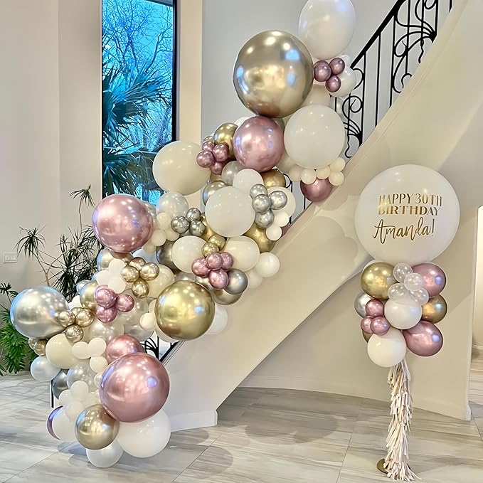 Pink White Winter Wonderland Snowflake Balloons Set, Metallic Light Pink Gold Silver White Snowflake Confetti Balloons for Girl Christmas Birthday Winter Onederland Baby Shower Xmas Party Decorations