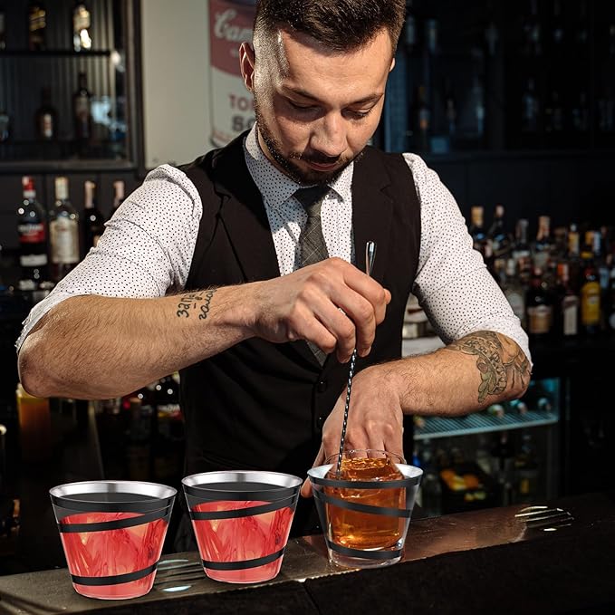 Gejoy 9 oz Rimmed Swirl Plastic Cups Disposable Wine Drinking Cups Clear Elegant Halloween Tumblers for Christmas Party Supplies(Black,24 Pcs)