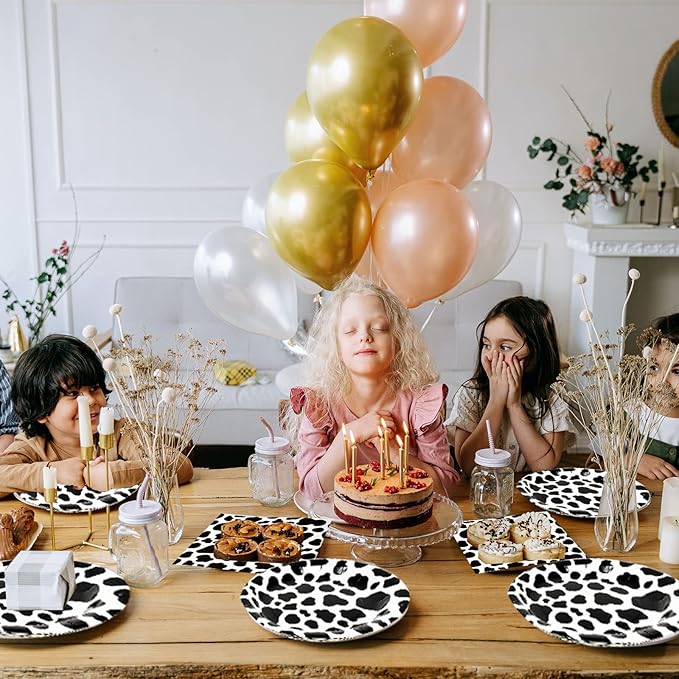 100 Pcs Cow Print Plates 7 Inch Cow Print Paper Party Supplies Disposable Dinner Dessert Plate Cow Theme Birthday Party Baby Shower Picnic Decorations (White)