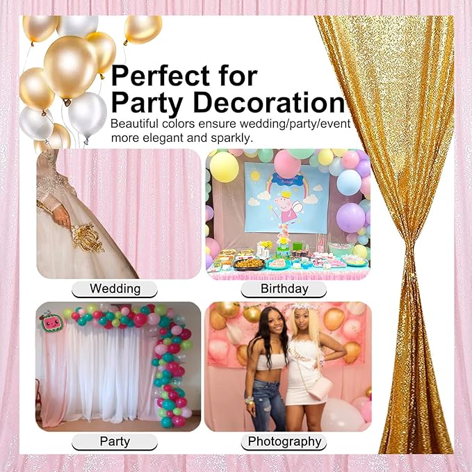 Pink Sequin Backdrop 10FTx10FT 1 Panel Sequin Wall Backdrop Curtain Glitter Background Drapes for Photography Weddings Showers Parties Birthday Easter Valentine's Day