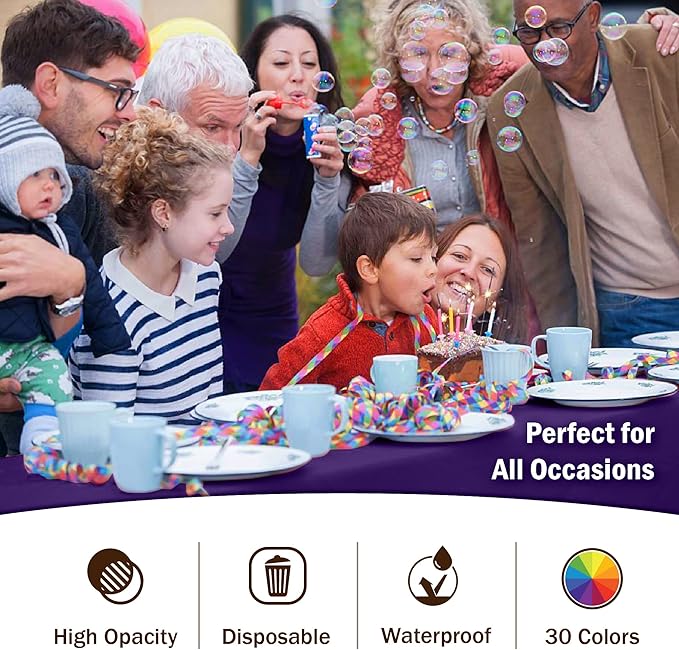 Party Solids 6-Pack Premium Plastic Tablecloth 54in. x 108in. Rectangle Plastic Table Cover - Purple