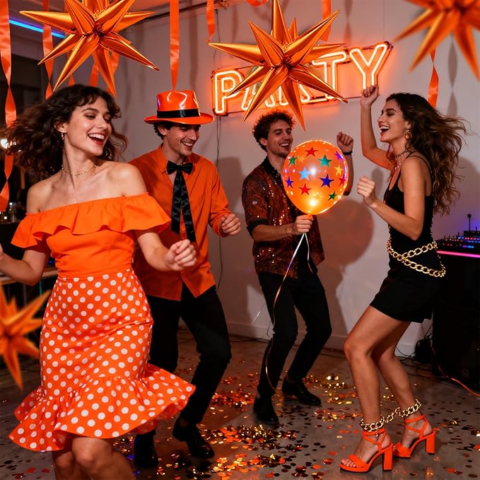 60Pcs Orange Star Balloons Foil Explosion Mylar Balloon 12 Point Spike Ballons Metallic Photo Backdrops for Christmas Halloween Thanksgiving Wedding Anniversary Birthday Fall Theme Party Decorations