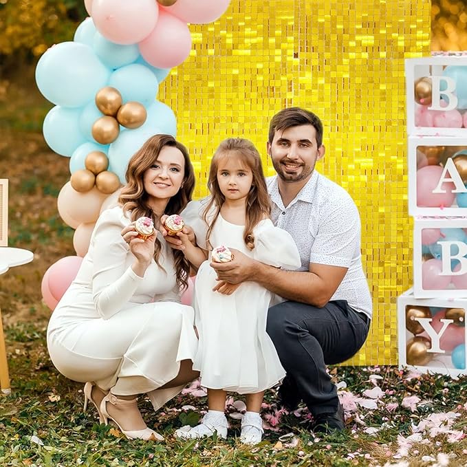 36 PCS Gold Shimmer Wall Backdrop, Square Sequin Photo Backdrops Panel, Glitter Wall Background for Birthdays, Weddings, Christmas, Engagements, Disco New Years Party Decoration (6FTx6FT)