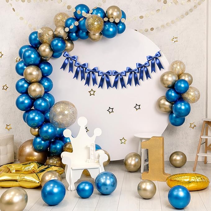 1 String of 8PCS Navy Blue Bow Garland Banner Decoration,Pre-Strung Satin Ribbon Ornaments for Birthday,Bachelorette Party,Bridal Shower,Wedding,Engagement,Baby Shower,Graduation Decor,Anniversary