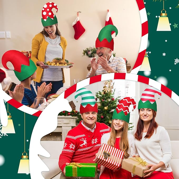 12 Pcs Christmas Elf Hat Colorful Funny Hats with Bell Holiday Party Accessories for Adults Santa Headdress for Party(Classic2)