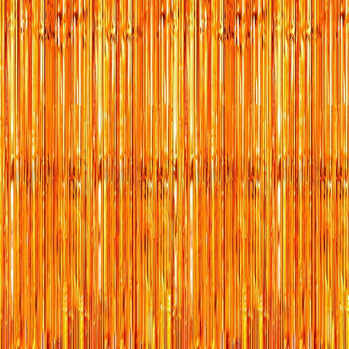 Crosize 3 Pack 3.3 x 9.9 ft Orange Foil Fringe Glitter Curtains Party Decorations, Tinsel Backdrop for Parties, Door Streamers for Birthday, Photo Booth Backdrops, Party Decor