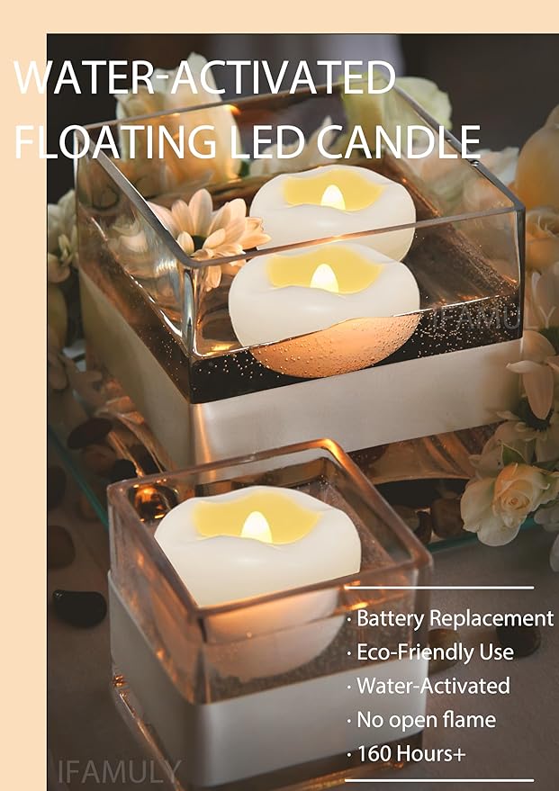 Floating Candles, 48 Packs 2.3 Inch Flameless LED Candle, 160+ Hour Battery Operated Waterproof Tealights for Wedding Centerpieces Marriage Proposals Pool Party Cylinder Vases Spa Christmas New Year