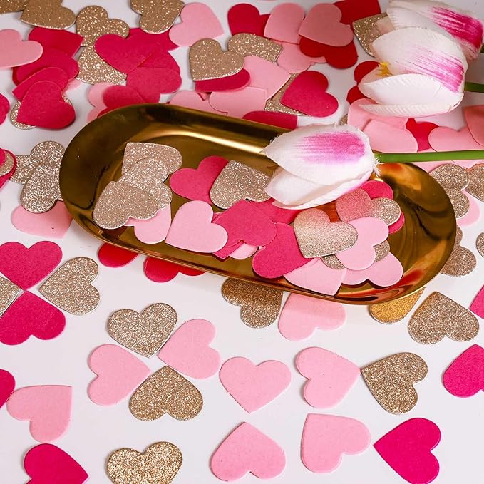 200 Pcs Hot Pink Heart Paper Confetti for Valentine's Day Wedding Baby Shower Birthday Party Table Decoration Supplies