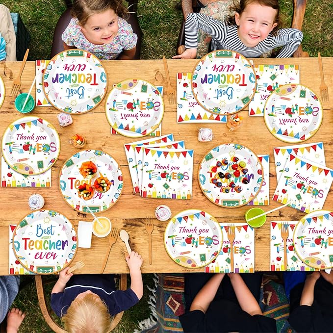 96 Pieces Teacher Appreciation Party Plates Thank You Theme Party Decorations Best Teacher Day Paper Plates and Napkins Thank You Disposable Dessert Tableware Set Graduation Supplies 24 Guests