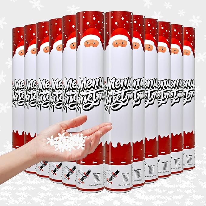 Party Poppers Snowflakes Confetti Cannon 12 Pack Christmas Confetti Popper 12 Inch Confetti Shooters Christmas Snowflakes Confetti Party Cannons Bulk for Decoration New Year Festival Holiday