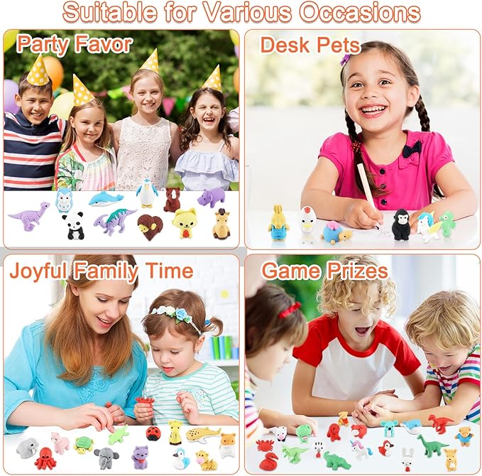 80Pcs Animal Erasers Kids Desk Pets Pencil Erasers 3D Puzzle Eraser Bulk Fun Cute Mini Animal Eraser Toys for Classroom Rewards, Game Prizes, Treasure Box, Easter Egg Fillers