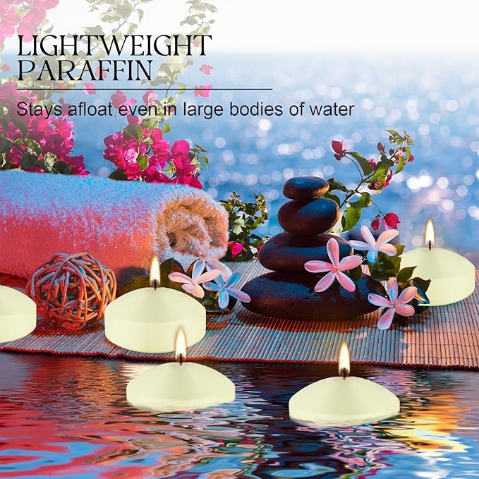 12 Pcs 3 - inch Floating Candles, Smokeless and Odourless, Burns for 8-10 Hours, Ivory, Suitable for Festivals, Weddings, Holidays, Home Decoration.