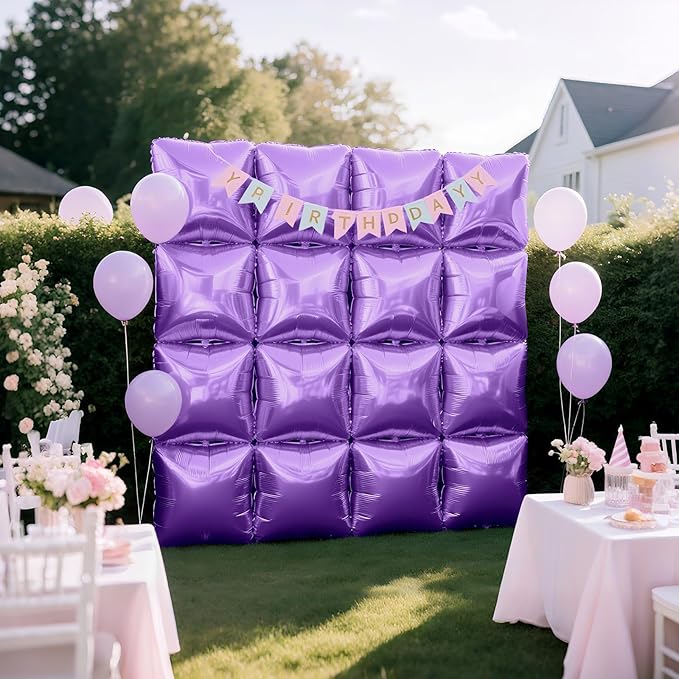 NISOCY 25PCS Purple Square Foil Balloons Wall Backdrop Double Sided Light Purple Balloons Tunnel Arch Kit for Baby Shower Birthday Wedding Easter Party Decoration
