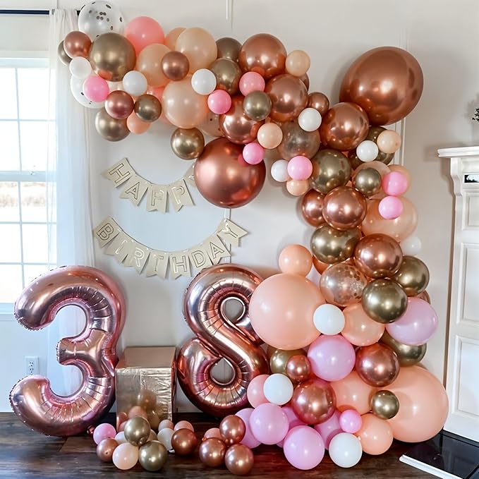 Rose Gold Balloons, 60 Pcs 12 Inch Nude Pastel Pink Balloons, Beige Metallic Gold Matte White Balloon for Boho Wedding Bridal Shower Princess Party Girls Women Birthday Baby Shower Decoration Supplies