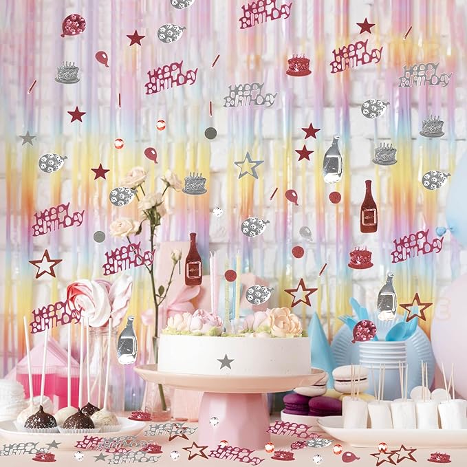 VHUWE Happy Birthday Confetti, 1.6 oz Rose Gold Silver Cake Balloon Star Goblet Bottle Glitter Confetti for Happy Birthday Party Decorations Boys Girls Kids Women Men Birthday Table Decorations