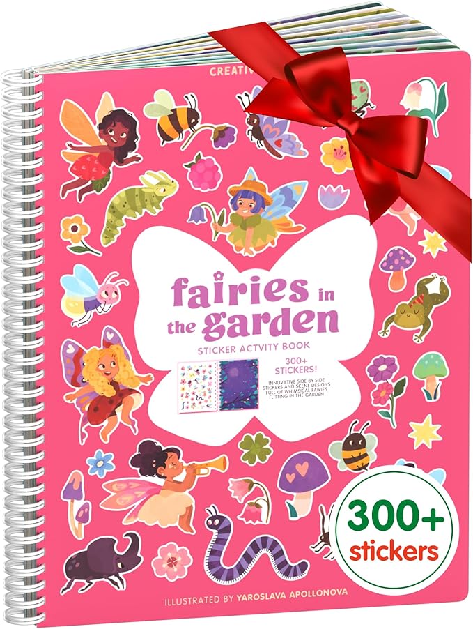 Fairies in The Garden by Cupkin, Toddler Sticker Book for Kids, Fairies Toy, Toddler Road Trip Essentials, 300+ Girly Stickers + 8 Sticker Scenes and Coloring Pages, Stickers Ages 2+