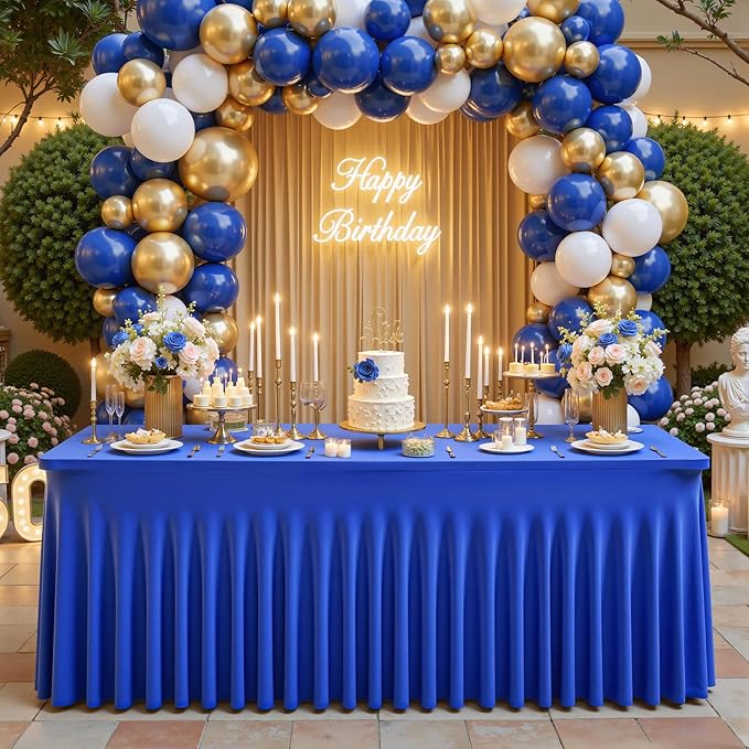 1 Pack Royal Blue Table Clothes for 6 Foot Rectangle Tables, One-Piece Wrinkle Resistant Stretch Spandex Table Covers with Skirt for Event Banquet Wedding Birthday Party