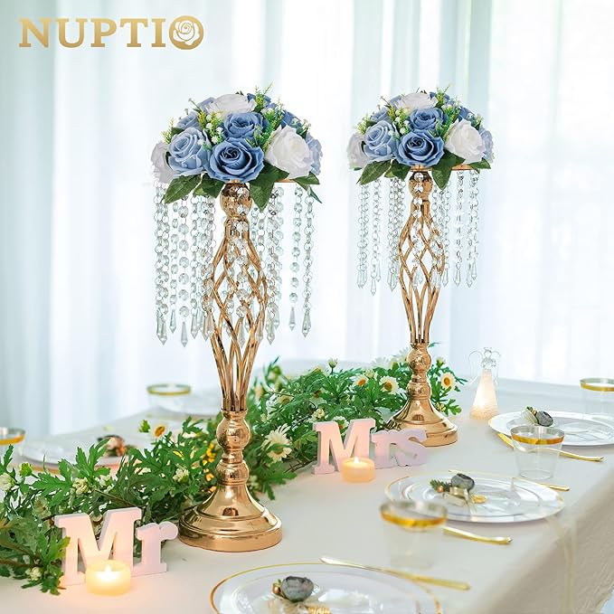 NUPTIO Flower Ball Arrangement Bouquet - 10 Pcs 9.5 inch Diameter Dusty Blue Fake Flowers Roses Balls for Centerpieces Tables - Artificial Rose Arrangements for Wedding Centerpiece Table Decorations
