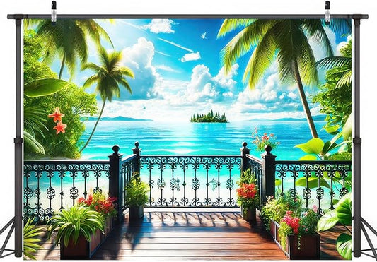 Beach Background Banner 8x6ft Hello Summer Seaside Scenery Party Decoration Background Photo Prop Summer Hawaii Photography Backdrops Outdoor Photo Party Outdoor Sunshine Luau Themed