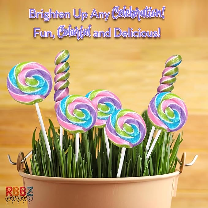 Spring Easter Candy - 24 Lollipops Individually Wrapped - 18g Swirl and 12g Twisty Lollipops - Easter Basket Candy - Egg Hunts - Candy Buffet