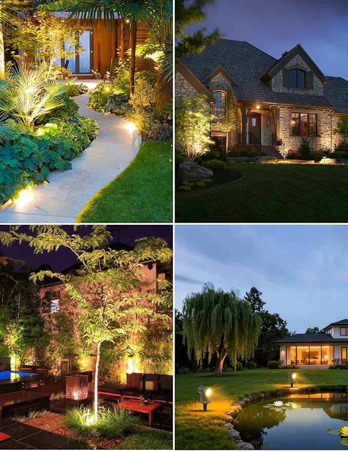 ZYAN Solar Landscape Spot Lights Outdoor 48ft Cable 12W Monocrystalline Panels & USB-C Powered 10800mAh All-Night Lighting Auto Dusk to Dawn IP65 Waterproof Warm White LED Uplights Yard Pathway Tree