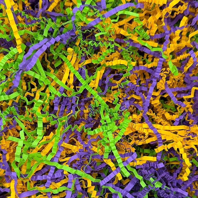 1 LB Gold Green Purple Crinkle Cut Paper Shred Filler Great for Gift Wrapping, Basket Filling, Birthday, Wedding, Mardi Gras, Carnival, Christmas Day, New Year Party Decorations Filling Supplies