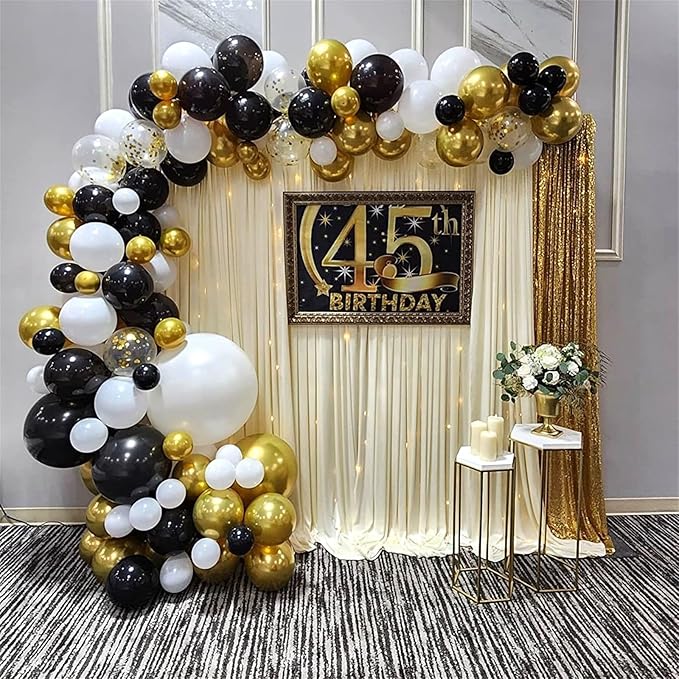Black and Gold Confetti Balloons, 12 Inch Black Metallic Gold Latex Black Golden Helium Balloons for Wedding Birthday Anniversary New Year Party Celebration Decorations Is-02