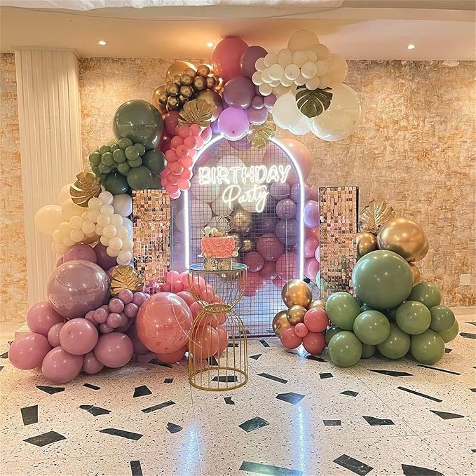 Sage Green and Dusty Pink Balloons, Retro Pink and Green White Gold Confetti Baby in Bloom Balloons for Girls Women Fairy Floral Wildflower Birthday Woodland Baby Shower Garden Tea Party Decorations