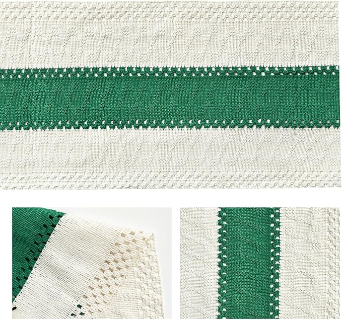 Artoid Mode Dark Green Farmhouse Rustic Table Runner, Seasonal Holiday Hollow Kitchen Dining Table Decoration for Home Party Decor 12x36 Inch