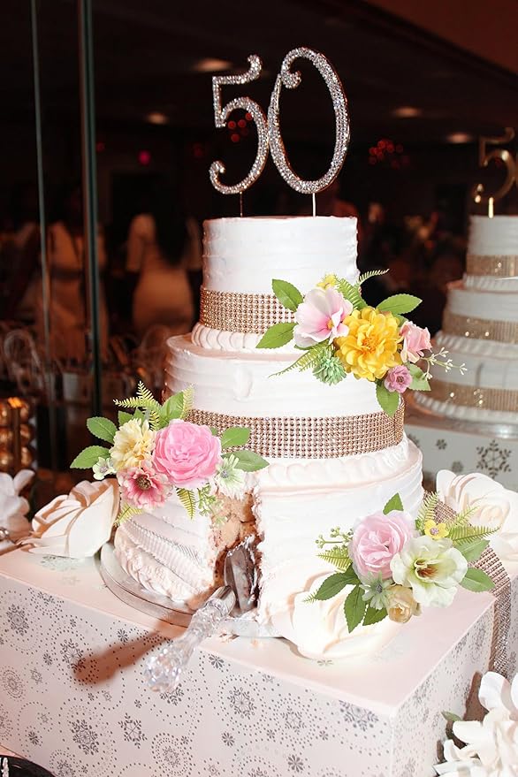 Cake Toppers Flowers,3 Pieces Hand-made Silk Flowers Cake Decorations for Birthday Baby Shower Wedding Valentine's Day Celebration Boho Party Supplies (Yellow Pink)