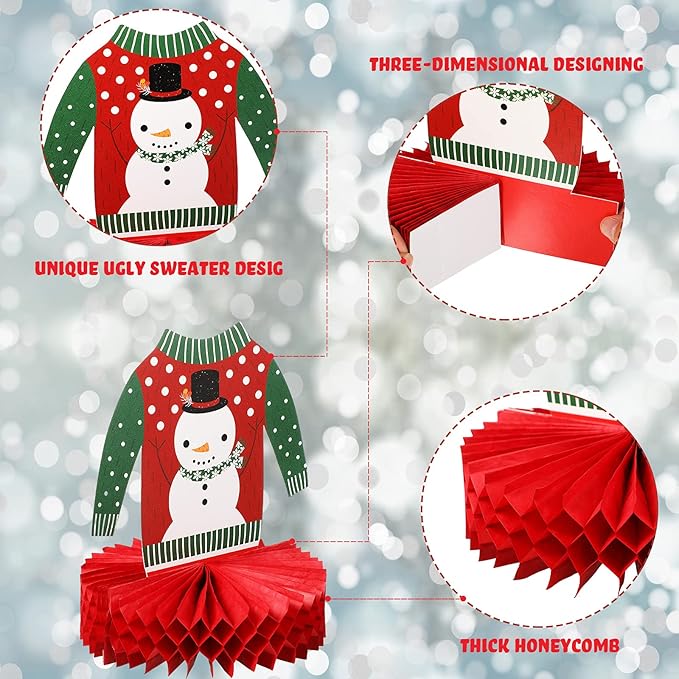 Christmas Ugly Sweater Party Decorations Honeycomb Centerpieces for Christmas Sweater Party 3D Table Topper Decorations Ugly Cutouts Merry Christmas Winter Holidays Supplies, 6 Styles