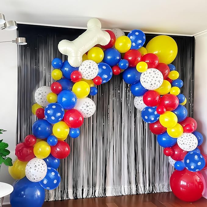 Dog Balloons, Red Yellow Blue Paw Print Balloons with 18 Inch Bone Foil Balloon, Dog Paw Latex Animal Balloon for Boy Kids Birthday Cartoon Theme Puppy Party Decorations Backdrop Supplies