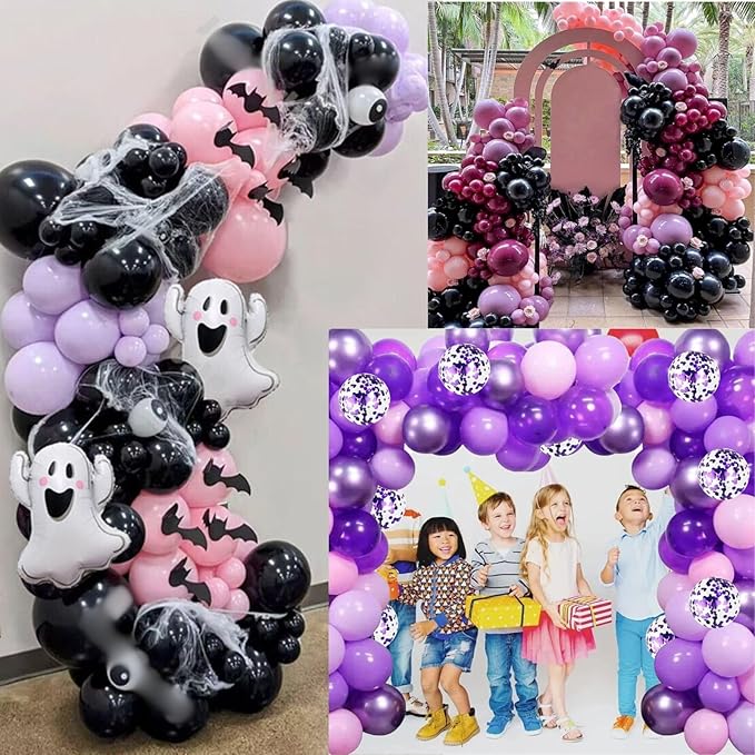 Purple Pink Balloons 12 Inch Purple Pink Black Balloons 35 Pcs Mermaid Halloween Balloon Set with Metallic Confetti Balloon for Girls Wedding Bride Shower Baby Shower Birthday Party Decorations