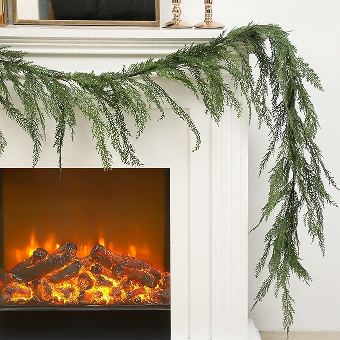 Jutom 1 Pcs 9 ft Christmas Cedar Garland - Artificial Realistic Faux Greenery Cedar Pine Garland for Home Fireplace, Door, Window, Indoor & Outdoor Christmas Party Decoration