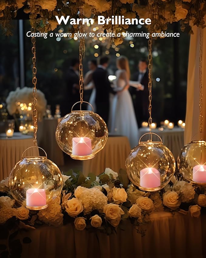 Homemory Pink Tea Lights Candles Battery Operated, 200+Hour Flameless Flickering Fake Electric LED Colored Tealights Candles for Romantic Wedding Decor, Baby Showers, Proposal, Valentine's, 24-Pack