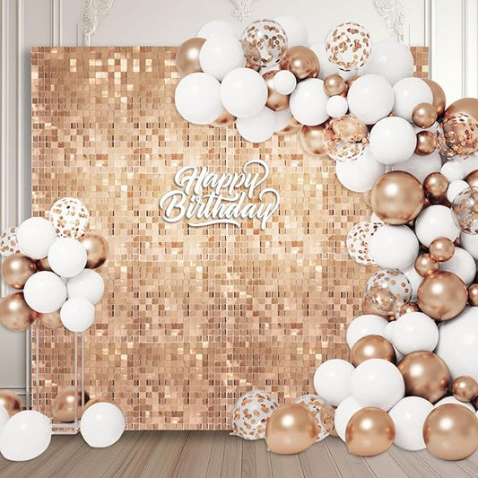 36 PCS Champagne Shimmer Wall Backdrop, Square Sequin Photo Backdrops Panel, Glitter Wall Background for Birthdays, Weddings, Halloween, Engagements, Disco Bachelorette Party Decoration (6FTx6FT)