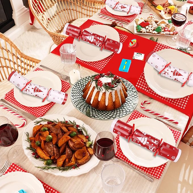 8 Pack Red White Christmas Party Table Favors for Kids Adults, Xmas Party Favors Supplies Holiday Dinner Table Gifts with Hats Jokes Surprise Toys, Christmas Table Decor for Family Office Classroom