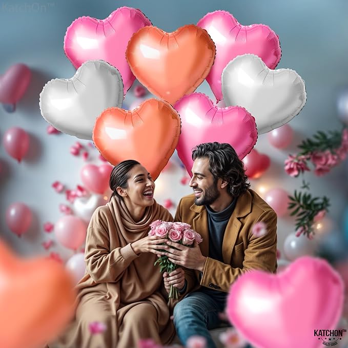 KatchOn Rose Gold, Pink White Heart Balloons - 18 Inch, Pack of 12 | Heart Shaped Balloons for Baby Shower, Birthday Decorations, Anniversary and Wedding Party Decorations