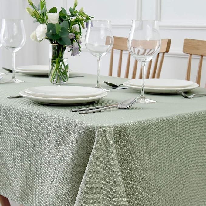 maxmill 2 Pack Rectangle 52 x 70 Inch Sage Green Textured Tablecloth Waterproof Spillproof Wrinkle Free Table Cloth for Kitchen Dining Decoration, Fabric Table Cover for Outdoor and Indoor Use