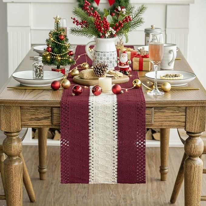 Artoid Mode Red Farmhouse Rustic Table Runner, Seasonal Hollow Kitchen Dining Table Decoration for Home Party Decor 12x90 Inch