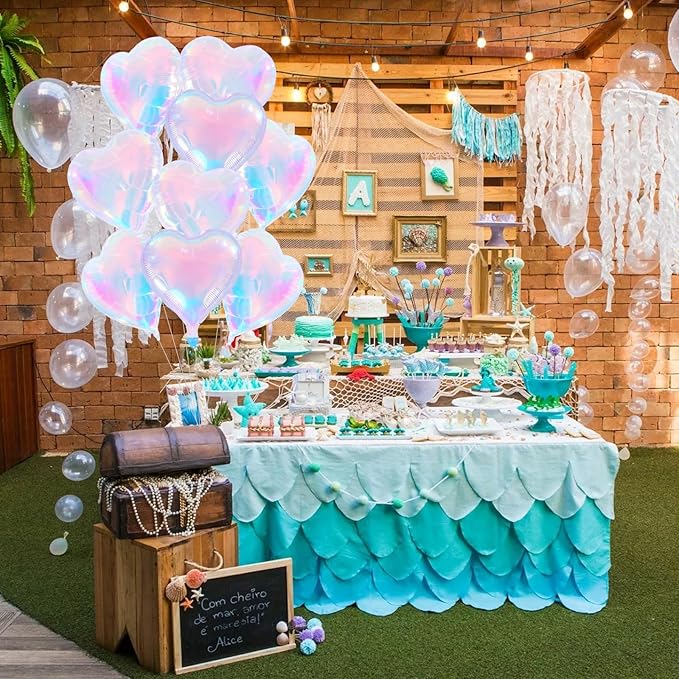 TONIFUL 15Pcs 18 Inch Iridescent Balloons Iridescent Heart Shape Foil Mylar Banners Decoration for Birthday Valentine's Day Wedding Bridal Shower Anniversary Engagement Party Supplies