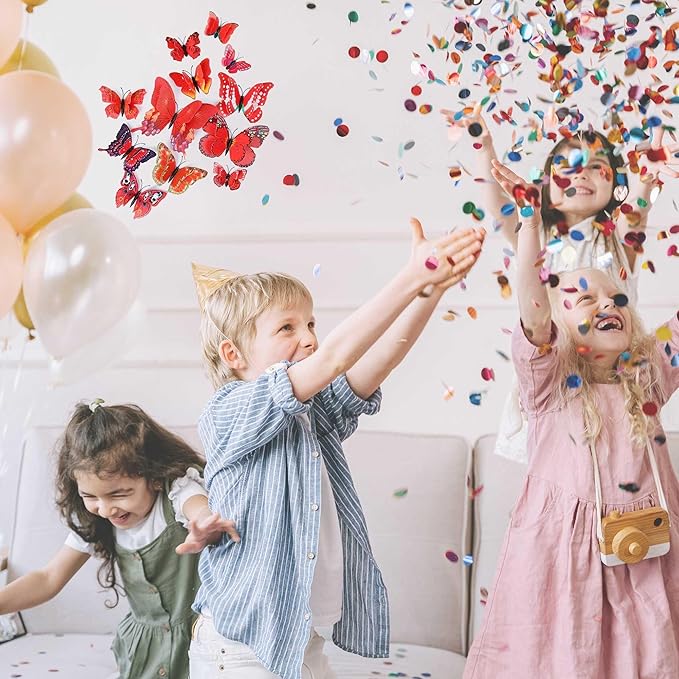 Butterfly Wall Decor 24/48 PCS, 3D Butterflies Stickers for Party Decorations with Magnets (Red, 48)