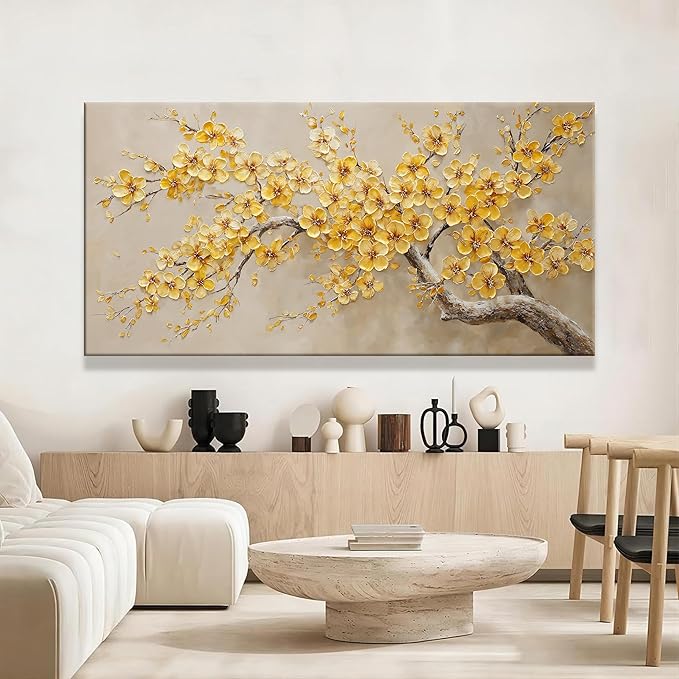 Large Wall Art Decor Golden Yellow Flowers Tree Wall Art for Living Room Modern Home Wall Decor Canvas Art Wall Decorations Artwork For Bedroom Kitchen Office 29x58 Inch Canvas Prints