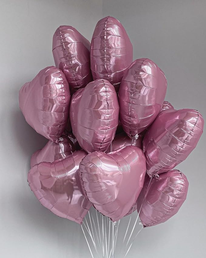 Pink Heart Balloons,10Pcs Foil Heart Shaped Love Balloons,18Inch Pearl Pink Helium Balloon for Valentines,Engagement,Birthday,Baby Shower,Wedding Party Decorations