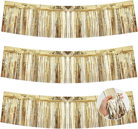 BEISHIDA 3 Packs Metallic Foil Fringe Garland Champagne Wall Hanging Tinsel Fringe Banners for Car Floats Halloween Bridal Shower Wedding Birthday Easter Graduation Holiday Party Decoration(30Ft)