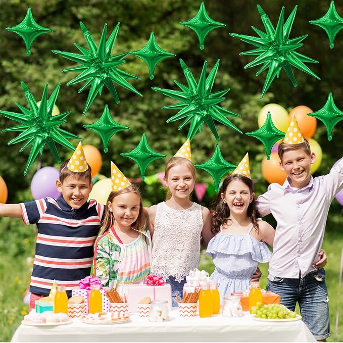 Green Star Balloons,6Pcs 22Inch Explosion Star Balloons and 10Pcs 10Inch Four Angle Balloon Kit for Witch Halloween Birthday Anniversary Disco Party Decorations